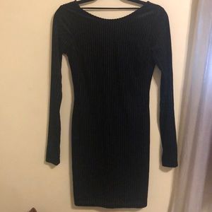 Black, velvet, long sleeve mini dress